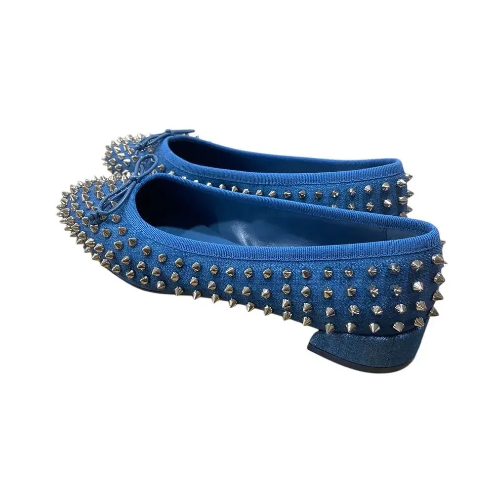 Christian Louboutin Sweetie Jane Spikes Denim Flat 36.5 Blue
